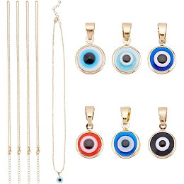 Arricraft 6 Pcs Evils Eye Necklace, Mixed Color Resin Evils Eye Pendants with Iron Cable Chains Turkish Eye Necklace Lucky Jewelry for Jewelry Necklace Making