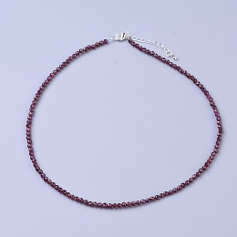 Honeyhandy Natural Garnet Beaded Necklaces, with Brass Lobster Claw Clasps, Faceted Round Beads, 16.5 inch~16.7 inch(42~42.5cm)x2mm