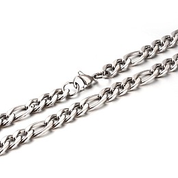 Honeyhandy Tarnish Resistant 304 Stainless Steel Figaro Chains Necklaces, with Lobster Claw Clasps, Faceted, Stainless Steel Color, 23.8 inch(60.5cm)