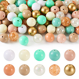 Beadthoven 100Pcs 10 Style Acrylic Beads, Round, Mixed Color, 19.5~20mm, Hole: 2~3mm, 10pcs/style