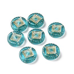 Honeyhandy Transparent Acrylic Beads, Golden Metal Enlaced, Flat Round, Turquoise, 15.2x4.5mm,, Hole: 1.8mm, about 606pcs/500g