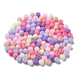 Frosted Opaque Acrylic Beads, Round, Hot Pink, 6mm, Hole: 2mm, about 4545pcs/500g