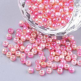 Honeyhandy Rainbow ABS Plastic Imitation Pearl Beads, Gradient Mermaid Pearl Beads, Round, Hot Pink, 5.5~6x5~5.5mm, Hole: 1.5mm, about 5000pcs/500g