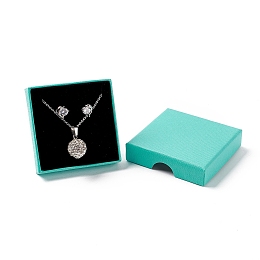 Honeyhandy Paper with Sponge Mat Necklace Boxes, Square, Turquoise, 7x7x1.65cm, Inner Diameter: 6.3x6.3x1cm