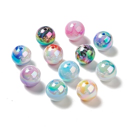 UV Plating Opaque Acrylic Beads, AB Color Plated, Round, Mixed Color, 15.5mm, Hole: 2.3mm