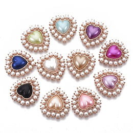 ARRICRAFT Alloy Flat Back Cabochons, with ABS Plastic Imitation Pearl Beads, Rose Gold, Heart, Mixed Color, 29x27x8mm