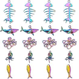 PandaHall Elite 20pcs Ocean Fish Charms, Rainbow Alloy Seaside Sea Creatures Beach Charms Beach Animal Pendant Fishbon Fish Shark Octopus Pendants for Necklace Jewelry Keychain Keyring Bag Decor