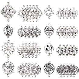 SUNNYCLUE 1 Box 80Pcs 8 Styles Flat Round Flower Charms Tibetan Style Link Connectors Charm Tree of Life Pendants Rhombus Links for Women DIY Earring Necklace Bracelet Jewellery Making