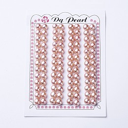 Honeyhandy Natural Cultured Freshwater Pearl Beads, Half Drilled, Round, Misty Rose, 6.8~7x5.5~6mm, Hole: 1mm