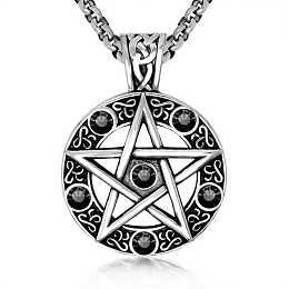 Honeyhandy Star Stainless Steel Rhinestone Pendant Necklaces for Men, Jet, 23.62 inch(60cm)