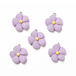 Honeyhandy Opaque Resin Pendants, with Platinum Tone Iron Loops, 5-petal Flower Charm, Plum, 29x25x7mm, Hole: 2mm