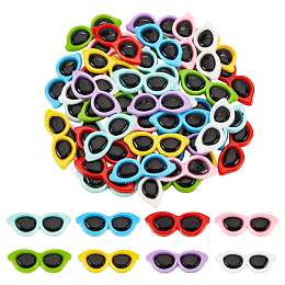 Globleland 96Pcs 8 Colors Opaque Resin Cabochons, Sunglasses, Mixed Color, 15x40x4mm, 12pcs/color