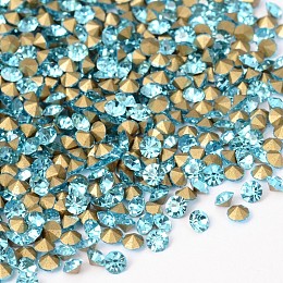 Back Plated Grade A Diamond Glass Pointed Rhinestone, Aquamarine, 4.9~5mm, about 720pcs/bag