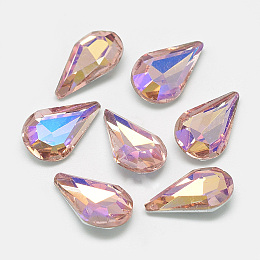 Honeyhandy Pointed Back Glass Rhinestone Cabochons, Back Plated, Faceted, AB Color Plated, teardrop, Dark Salmon, 13x8x4mm