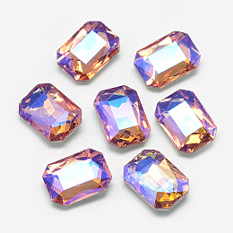 Honeyhandy Pointed Back Glass Rhinestone Cabochons, Back Plated, Faceted, AB Color Plated, Rectangle Octagon, Dark Salmon, 14x10x4.5mm