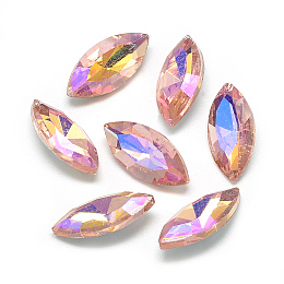 Honeyhandy Pointed Back Glass Rhinestone Cabochons, Back Plated, Faceted, AB Color Plated, Horse Eye, Dark Salmon, 15x7x4mm