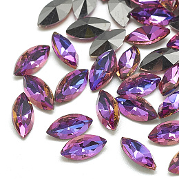 DIY Pointed Back K9 Glass Rhinestone Cabochons, Back Plated, Faceted, Horse Eye, Violet Blue, 10x5x2.5mm