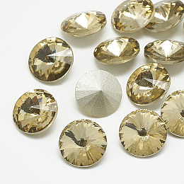 Honeyhandy Pointed Back Glass Rhinestone Cabochons, Rivoli Rhinestone, Back Plated, Faceted, Cone, Coffee, 14x7mm