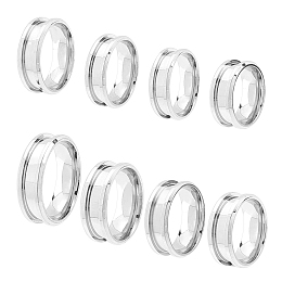 Unicraftale 8Pcs 8 Size 201 Stainless Steel Wide Band Finger Rings, Stainless Steel Color, Inner Diameter: 16~23mm