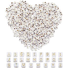 CHGCRAFT 1248pcs 26 Letters Plating Acrylic Letter Beads Cube Metal Enlaced Letter Beads DIY Jewelry Making Bracelets Set Box Package Mixed Letter 0.24inch Wide