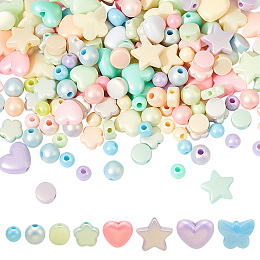 AHANDMAKER 220 Pcs Plastic Pastel Beads, Imitation Jelly Acrylic Beads Star Heart Round Acylic Beads Spray Painted Frosted Opaque Spacer Beads for DIY Jewellry Bracelets Necklaces Earrings Making