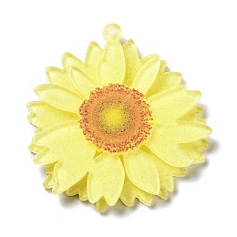 Honeyhandy Printed Transparent Acrylic Pendants, 3D Flower Charms, Yellow, 42.5x40x4mm, Hole: 1.5mm