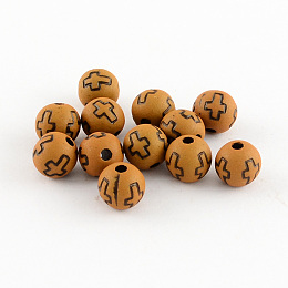 Honeyhandy Imitation Wood Acrylic Beads, Round with Cross Pattern, Peru, 8mm, Hole: 2mm, about 1800pcs/500g