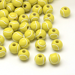 Honeyhandy Tennis Opaque Acrylic Beads, Sports Beads, Yellow, 12mm, Hole: 4mm, about 580pcs/500g