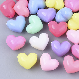 Arricraft Opaque Acrylic Beads, Heart, Mixed Color, 13x16x12mm, Hole: 3mm, about 485pcs/500g