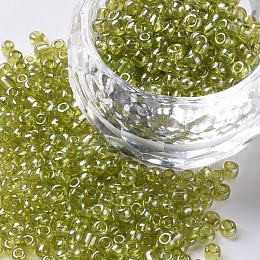 Honeyhandy Glass Seed Beads, Trans. Colours Lustered, Round, Yellow Green, 3mm, Hole: 1mm, about 10000pcs/pound