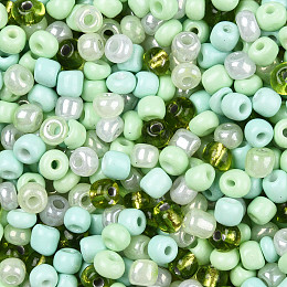 Opaque & Transparent Inside Colours Glass Seed Beads, Round Hole, Round, Pale Green, 4mm, Hole: 1.4~1.5mm