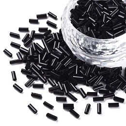 Honeyhandy Opaque Colours Glass Bugle Beads, Round Hole, Black, 3~8x2mm, Hole: 0.7mm, about 450g/pound