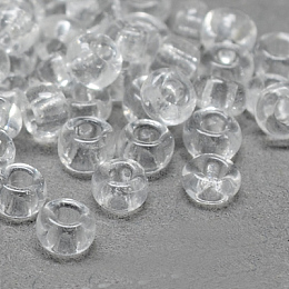 FGB 8/0 Round Glass Seed Beads, Transparent Colours, Clear, 8/0, 3x2mm, Hole: 1mm, about 10000pcs/bag