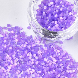 ARRICRAFT Glass Bugle Beads, Round Hole, Imitation Cat Eye, Medium Purple, 2~2.5x1.5~2mm, Hole: 0.8mm, about 30000pcs/bag