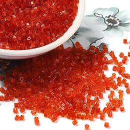 Transparent Glass Seed Beads, Hexagon(Two Cut), Red, 2x1.5mm, Hole: 0.9mm