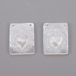 Honeyhandy Natural White Shell Mother of Pearl Shell Pendants, Rectangle with Heart, 15.5x11.5x2.2mm, Hole: 0.7mm