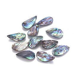 Honeyhandy Natural Abalone Shell/Paua Shell Pendants, teardrop, Twist, 28.5~31x16~16.5x1.5~1.8mm, Hole: 1mm