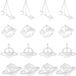 DICOSMETIC 16Pcs 4 Styles Stainless Steel Planet Pendant with Sun and Moon Satellite Charms Outer Space Charm for DIY Earrings Necklace Jewelry Making Crafting