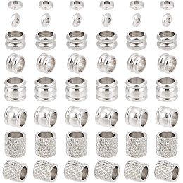 DICOSMETIC 80Pcs 4 Styles Stainless Steel Spacer Beads Large Hole Loose Beads Column and Hexagon Shape DIY Beads for Making Bracelet Necklace Earring Accessories Handmade Charms