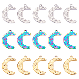 DICOSMETIC 18Pcs 3 Colors Moon Charms Cute Moon Shape Enamel Textured Charms Stainless Steel Gold and Rainbow Color Night Sky Moon Pendants for DIY Necklace Bracelet Jewelry Making