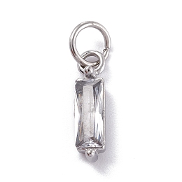 Honeyhandy 304 Stainless Steel Cubic Zirconia Pendants, Rectangle, Stainless Steel Color, Clear, 17x4x4mm, Hole: 5mm