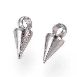 Honeyhandy 304 Stainless Steel Pendants, Spike/Cone, Stainless Steel Color, 6.5x3mm, Hole: 1.8~2mm