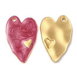 Honeyhandy 304 Stainless Steel Enamel Pendants, Real 18K Gold Plated, Heart Charm, Dark Red, 36x24x2.5mm, Hole: 2.5mm