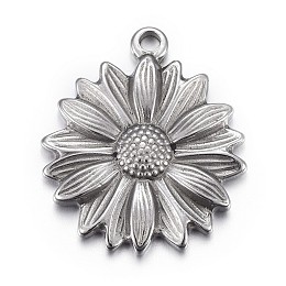 Honeyhandy 304 Stainless Steel Pendants, Flower, Stainless Steel Color, 26x22x3mm, Hole: 2mm