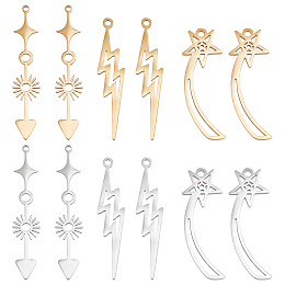 UNICRAFTALE 12Pcs 3 Styles 2 Colors Meteor Pendant Lightning Pendant 201 Stainless Steel Pendant Metal Charms Arrow Jewelry Pendant Earring Pendants for Jewelry Making