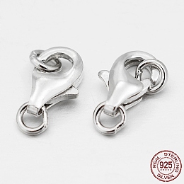 Honeyhandy Rhodium Plated 925 Sterling Silver Lobster Claw Clasps, Platinum, 8x5x2.5mm, Hole: 1.5mm