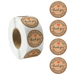 Honeyhandy Kraft Paper Thank You Sticker Rolls, Round Dot Self Adhesive Decals, for Envelope, Gift Bag, Card Sealing, BurlyWood, 25mm, about 500pcs/roll