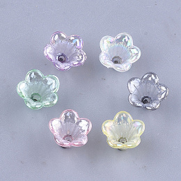 ARRICRAFT Transparent Acrylic Bead Caps, Trumpet Flower Beads, AB Color, 5-Petal, Flower, Mixed Color, 10x14x13.5mm, Hole: 1.6mm, about 1370pcs/500g