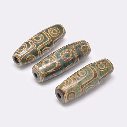 Honeyhandy Tibetan Style 9-Eye dZi Beads , Natural Agate Beads, Dyed & Heated, Rice, Olive Drab, 29~30x9~11mm, Hole: 2.5~3mm