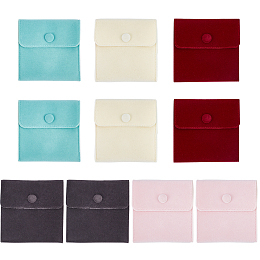 CRASPIRE 10Pcs 5 Colors Square Velvet Jewelry Bags, with Snap Fastener, Mixed Color, 10x10x1cm, 2pcs/color